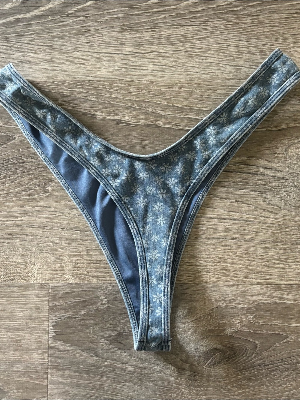 Kulani Kinis Dusty Blue Floral Thong Bikini Bottom - Picture 3 of 3